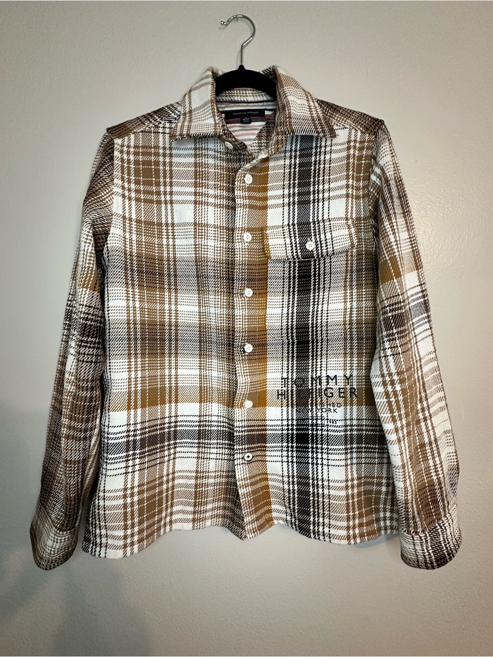 Tommy Hilfiger Brown & White Plaid Lightweight Shirt Jacket